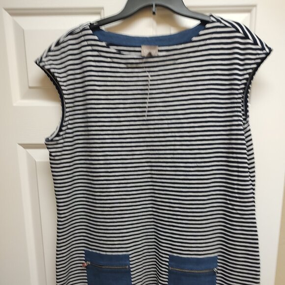 Blue & White Stripe Patch Pocket Denim Shift Dress Chico's Size 3 - Picture 2 of 2